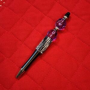 Blingy Ink Pen Faceted Purple, Black And Silver Toned